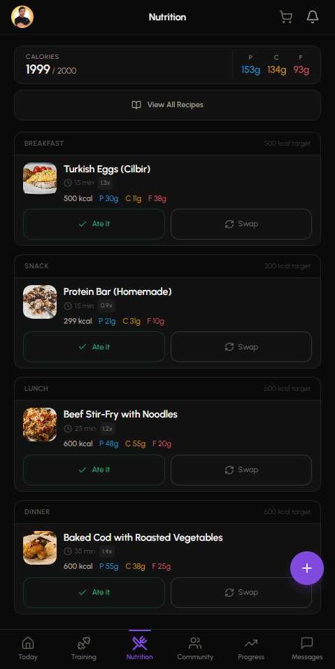 Meal plan with swap